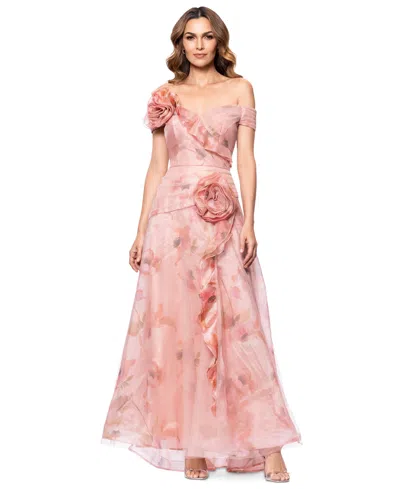 Betsy & Adam Women's Off-the-shoulder Floral Organza Ball Gown In Peach