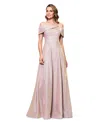 Betsy & Adam Metallic Off The Shoulder Ballgown In Pink