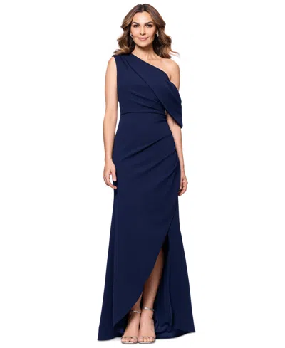 Betsy & Adam Women's Off-the-shoulder Side-drape Gown In Navy
