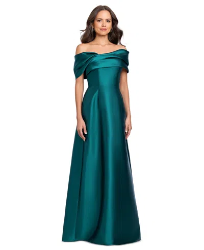 Betsy & Adam Women's Off-the-shoulder A-line Gown In Mallard