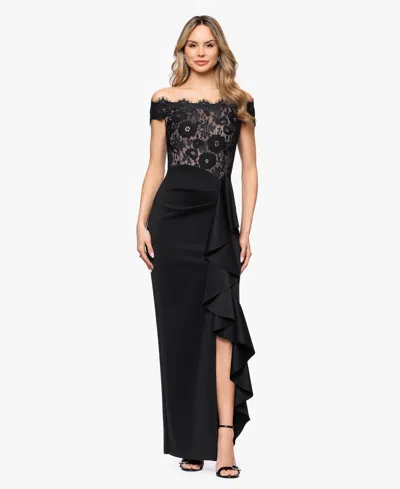 Betsy & Adam Betsy Adam Womens Off The Shoulder Maxi Gown In Multi