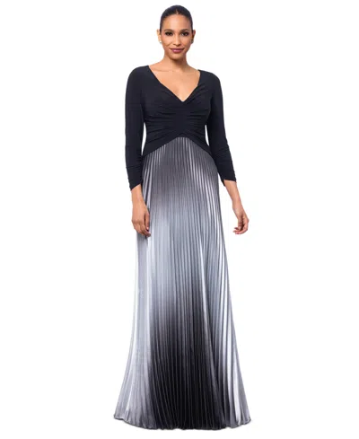 Betsy & Adam Women's Ombre Pleated 3/4-sleeve Gown In Black,silver