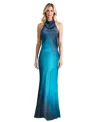 Betsy & Adam Women's Ombre Sleeveless Draped Halter Gown In Navy,teal