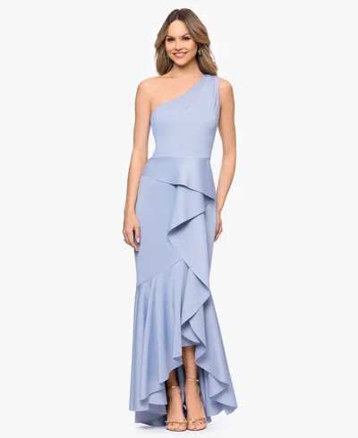 Betsy & Adam Women's One-shoulder Ruffle Detail Gown In Blue