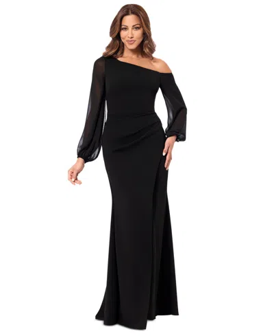 BETSY & ADAM WOMEN'S ONE-SHOULDER SHEER-SLEEVE DRESS
