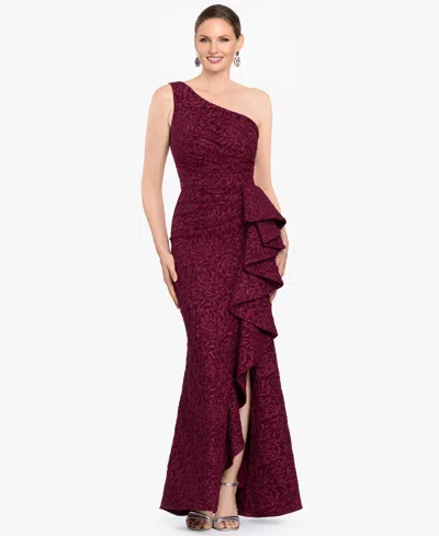 Betsy & Adam Women's One-shoulder Ball Gown In Burgundy