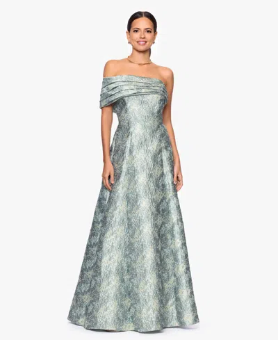Betsy & Adam Women's One-shoulder Gown In Sage Ivory