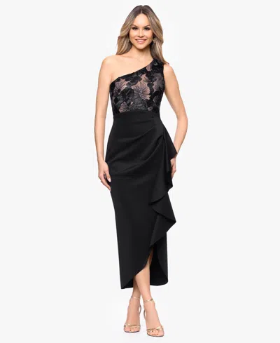 Betsy & Adam Women's One-shoulder Midi Dress In Black