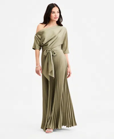 Betsy & Adam Women's One-shoulder Pleated Gown In Green