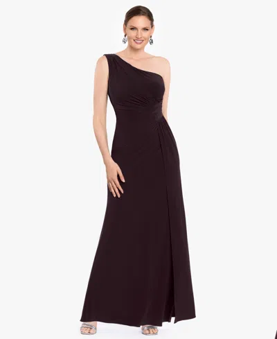 Betsy & Adam Women's One-shoulder Ruched Draped Dress In Brown