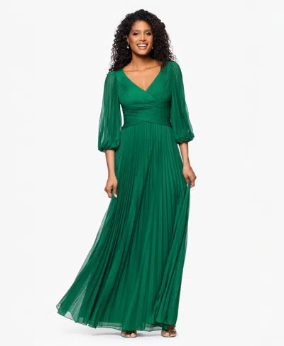 Betsy & Adam Women's Pleated Balloon-sleeve Long Dress In Green