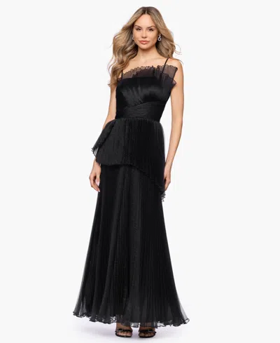 Betsy & Adam Women's Pleated Square Neck Ball Gown In Black