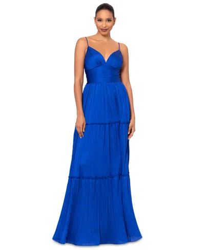 Betsy & Adam Women's Pleated Tiered Gown In Azure