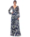 Betsy & Adam Petites Womens Metallic Polyester Evening Dress In Blue