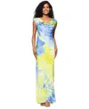 Betsy & Adam Women's Printed Cowlneck Sleeveless Gown In Citrine