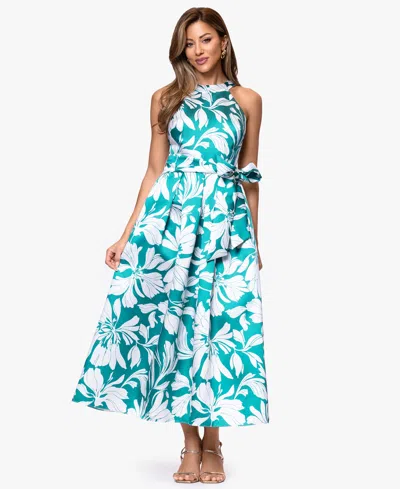 Betsy & Adam Women's Printed Halter Neck Dress In Blue