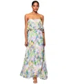 Betsy & Adam Women's Printed Pleated Strapless Gown In Multi