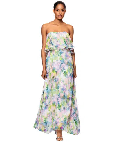Betsy & Adam Women's Printed Pleated Strapless Gown In Multi