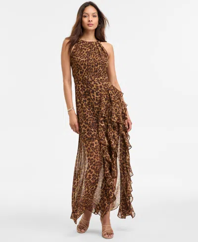 BETSY & ADAM WOMEN'S PRINTED SHEATH CHIFFON HALTER DRESS