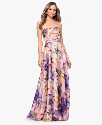 Betsy & Adam Women's Printed Strapless Ball Gown In Multi