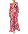 Betsy & Adam Petite Printed Pleated Chiffon Dress In Multi