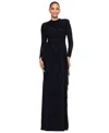Betsy & Adam Rhinestone Long Sleeve Stretch Gown In Black,silver