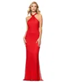 Betsy & Adam Women's Rhinestone Mesh Halter Gown In Red