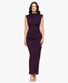 Betsy & Adam "katalina" Scuba Crepe Cap Sleeve Mock Neck Floor Length Dress In Purple