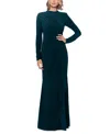 Betsy & Adam Ruffle Long Sleeve Sheath Gown In Pine