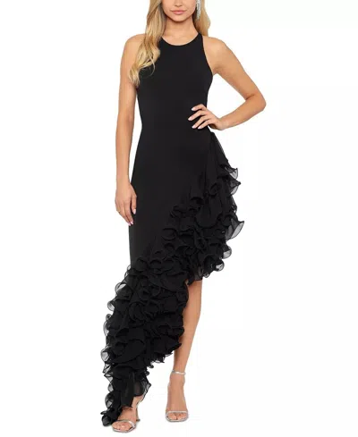 Pre-owned Betsy & Adam Women's Ruffled Asymmetric-hem Dress Black Size 10 $340