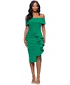 Betsy & Adam Off The Shoulder Scuba Sheath Dress In Green