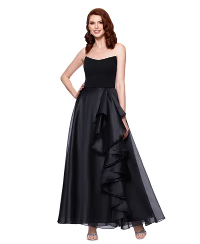 Betsy & Adam Women's Ruffled Strapless Ball Gown In Black