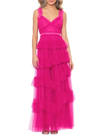 Betsy & Adam Women's Ruffled Tiered Mesh Gown In Hot Pink