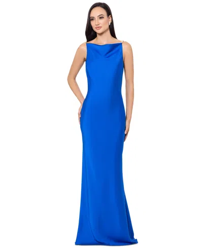 Betsy & Adam Women's Satin Beaded-strap Gown In Cobalt