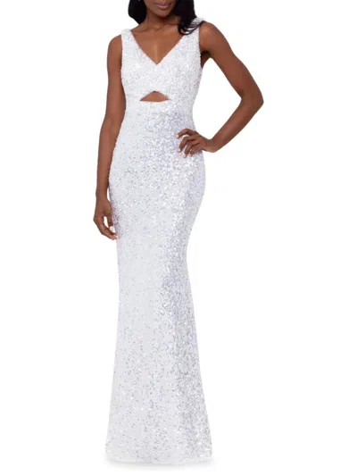 Betsy & Adam Women's Sequin Cutout Sheath Gown In Ivory Silver