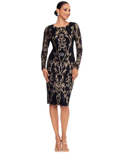 Betsy & Adam Women's Sequin Embellished Long-sleeve Sheath Dress In Black,gold