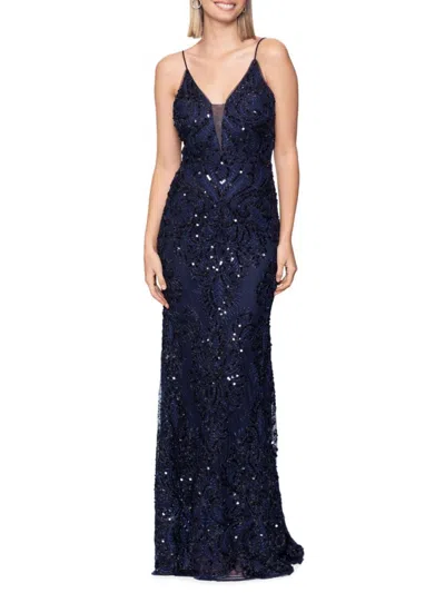 Betsy & Adam Women's Sequin Floor Length Gown In Navy