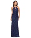 Betsy & Adam Women's Sequin Floral Halterneck Gown In Navy