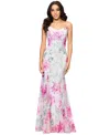 Betsy & Adam Women's Sequin Floral Print Sleeveless Gown In Ivory,pink