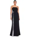 Betsy & Adam Sequin A-line Gown In Black,silver