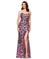 Betsy & Adam Floral Sequin Gown In Pink