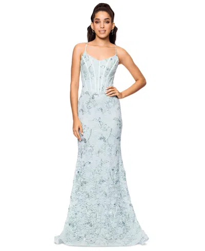 Betsy & Adam Women's Sequined Lace Corset Gown In Aqua
