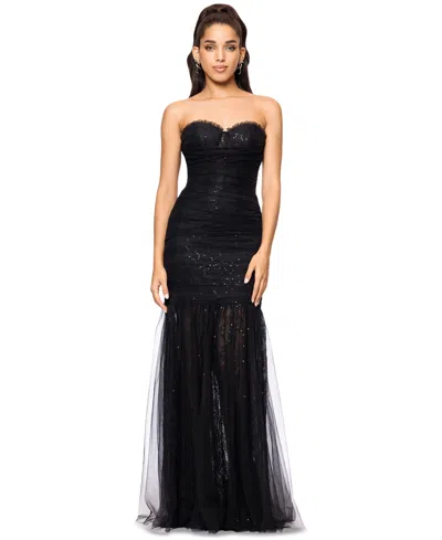 Betsy & Adam Women's Sequined Lace Corset Gown In Black