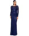 Betsy & Adam Women's Sequined Lace Long-sleeve Gown In Navy