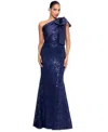 BETSY & ADAM WOMEN'S SEQUINED LACE ONE-SHOULDER GOWN
