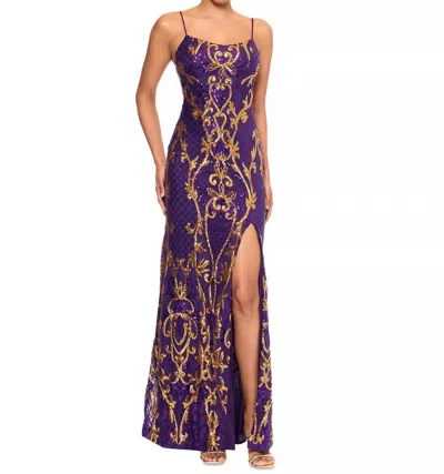 Betsy & Adam Women's Sequined Patterned Gown In Purple