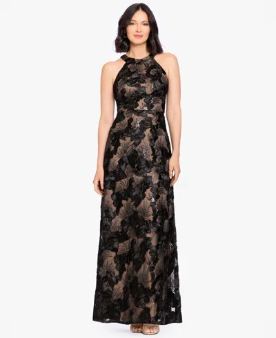 Betsy & Adam Women's Sequined Soutache Halter Gown In Black