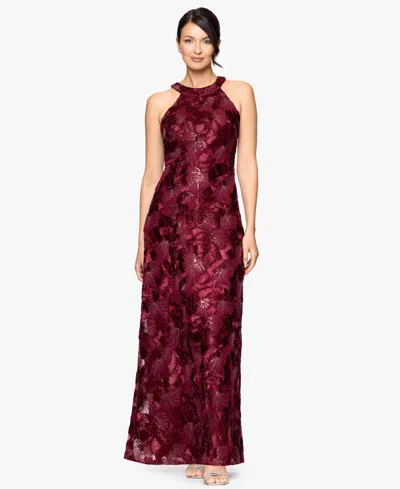 Betsy & Adam Women's Sequined Soutache Halter Gown In Burgundy