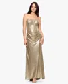 Betsy & Adam Metallic Strapless Gown In Brown