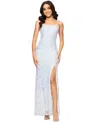 Betsy & Adam Womens Sequined Long Evening Dress In Ivory Multi